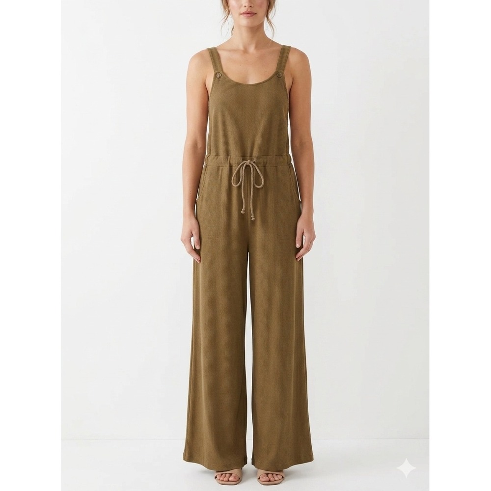 Free People Jumpsuit Movement‎ Ribbed Knit Wide Leg Olive Green Size S